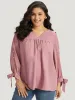 Plain Pleated Ties Beaded Notched Blouse sold by Bloomchic