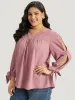 Plain Pleated Ties Beaded Notched Blouse sold by Bloomchic