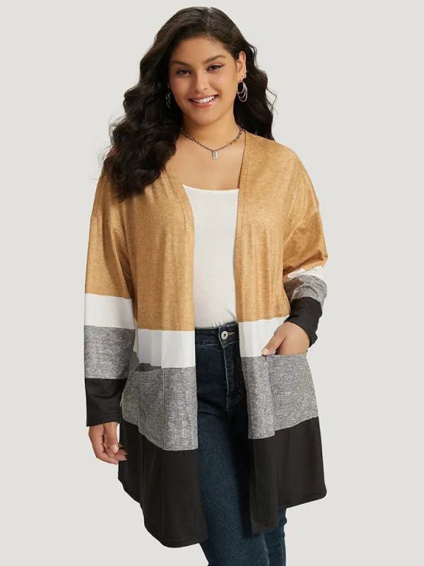 Halloween Anti-Wrinkle Colorblock Contrast Pocket Open Front Kimono sold by Bloomchic