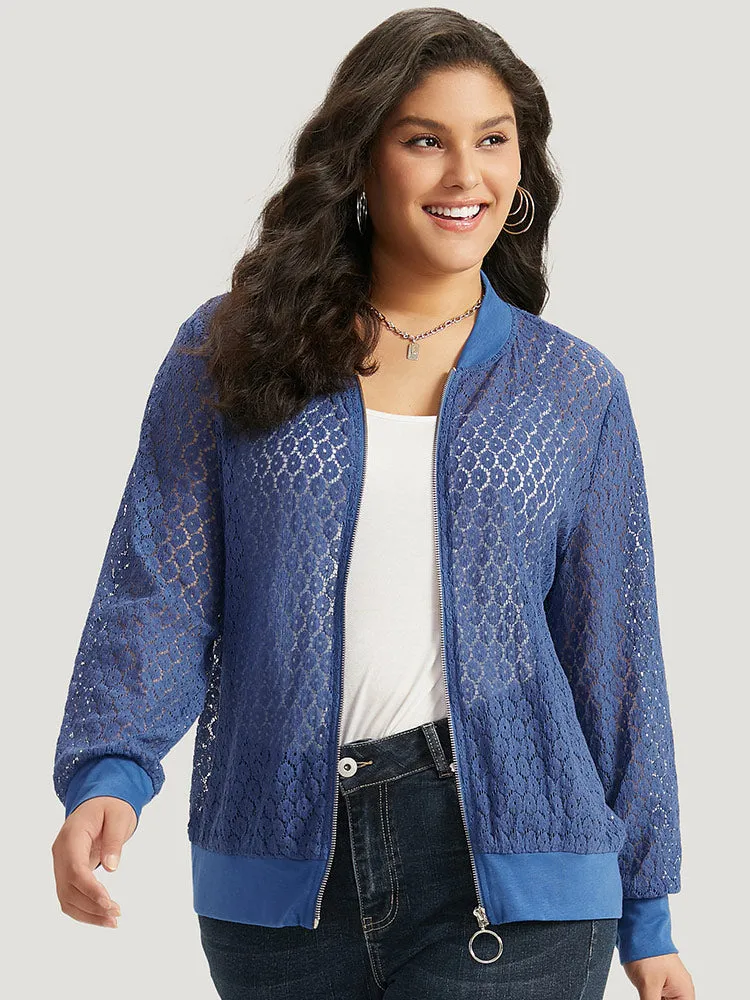 Plain Lace Patchwork Zipper Cut Out Jacket sold by Bloomchic product image thumbnail 3