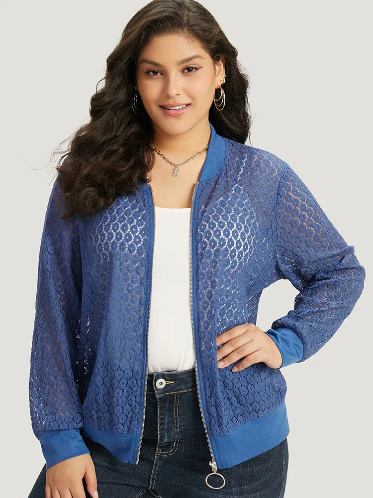 Plain Lace Patchwork Zipper Cut Out Jacket sold by Bloomchic product image thumbnail 5