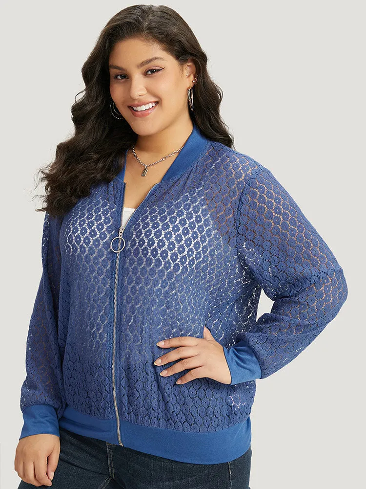 Plain Lace Patchwork Zipper Cut Out Jacket sold by Bloomchic product image thumbnail 2