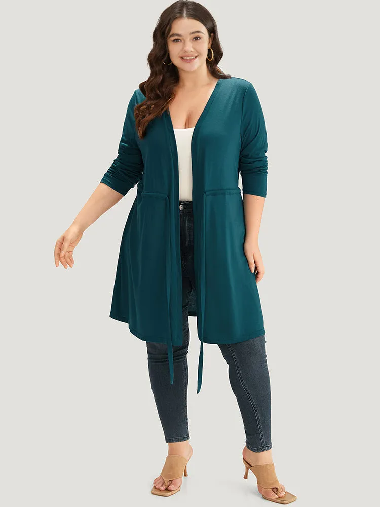 Plain Drawstring Knot Open Front Coat sold by Bloomchic product image thumbnail 4