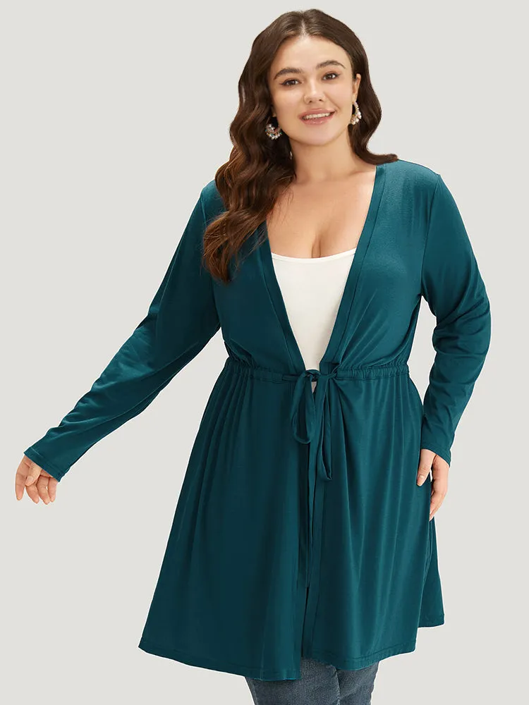 Plain Drawstring Knot Open Front Coat sold by Bloomchic