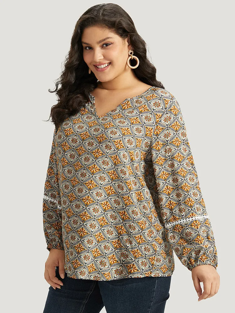 Boho Print Notched Contrast Lace Blouse sold by Bloomchic product image thumbnail 2