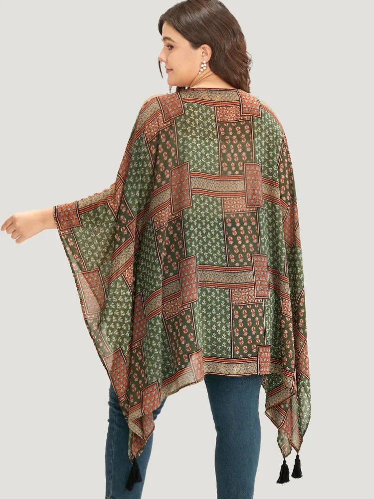 Bandana Print Tassels Trim Asymmetrical Hem Kimono sold by Bloomchic product image thumbnail 2