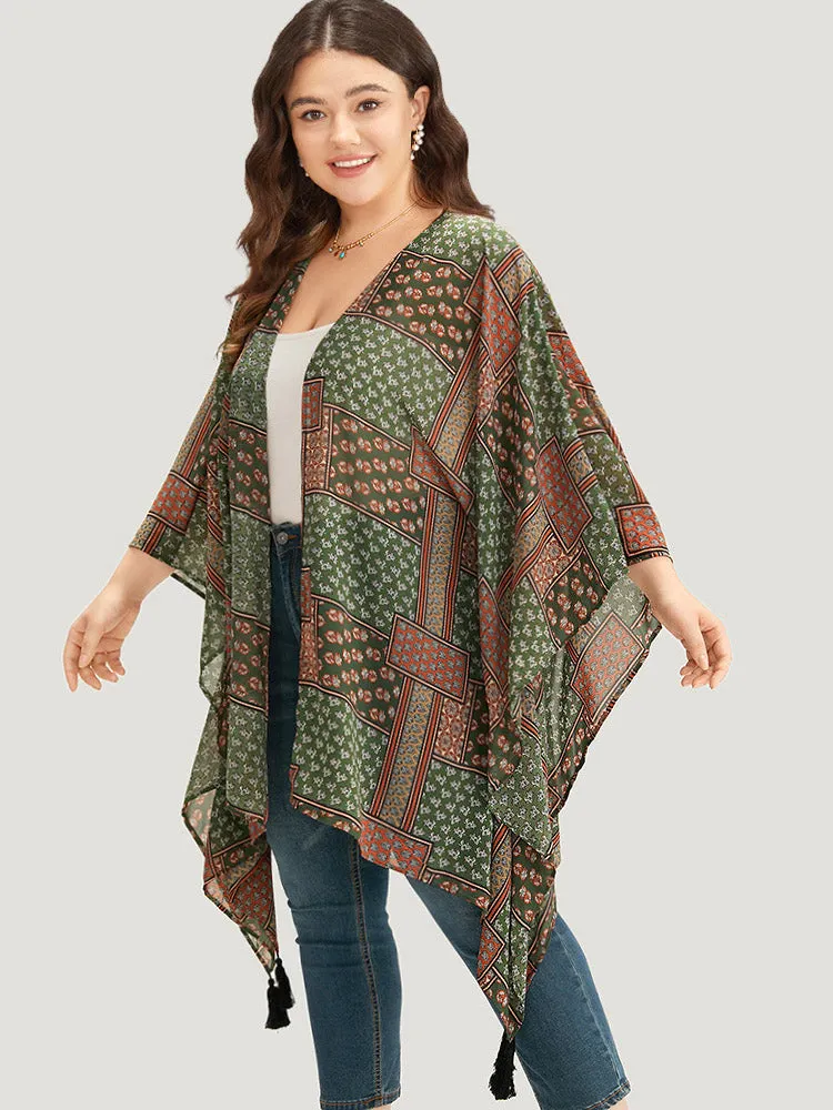 Bandana Print Tassels Trim Asymmetrical Hem Kimono sold by Bloomchic product image thumbnail 3