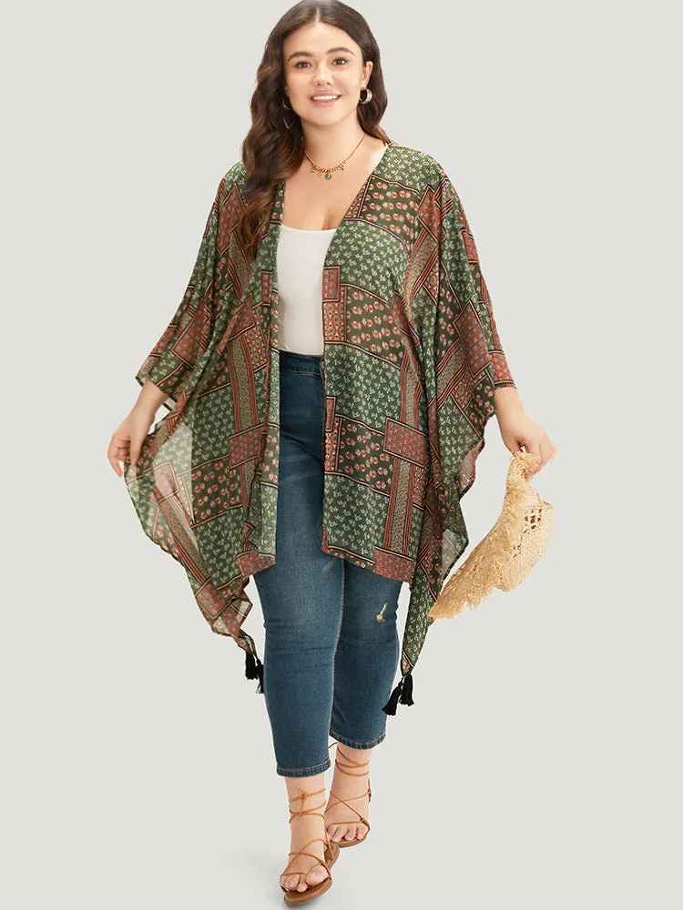 Bandana Print Tassels Trim Asymmetrical Hem Kimono sold by Bloomchic product image thumbnail 4