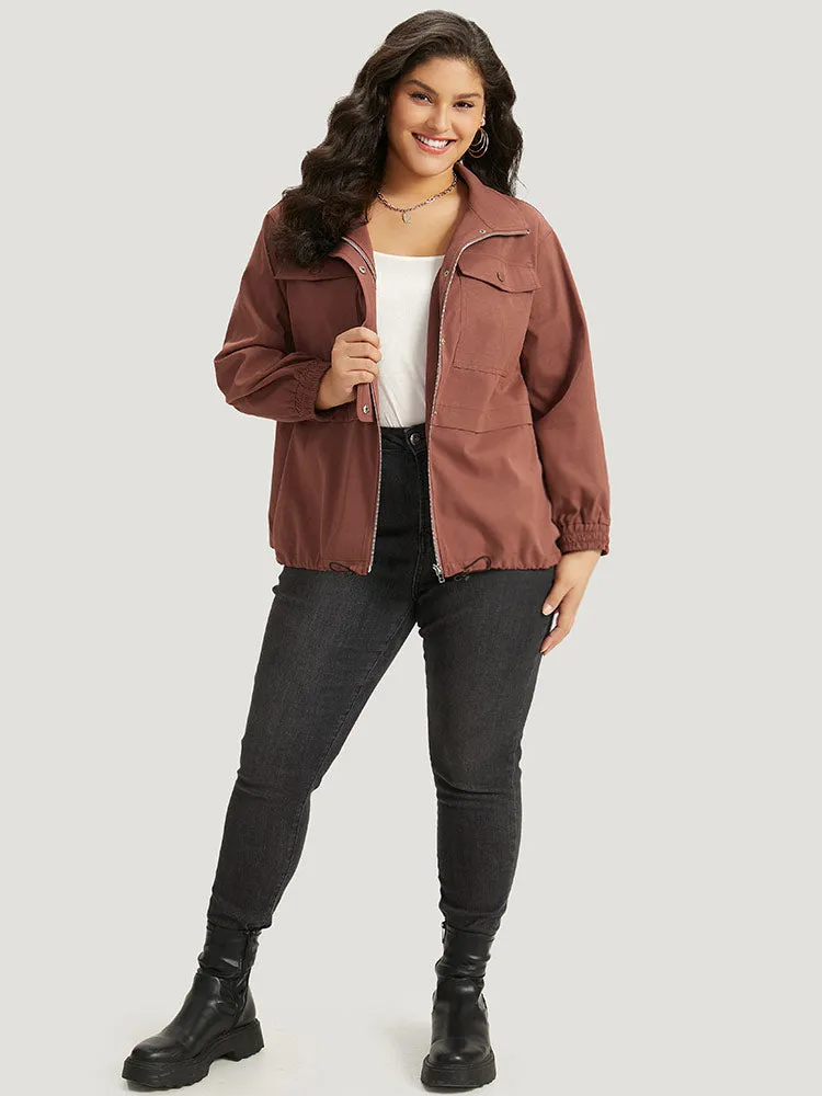 Halloween Plain Flap Pocket Shirred Drawstring Zipper Fly Jacket sold by Bloomchic product image thumbnail 4