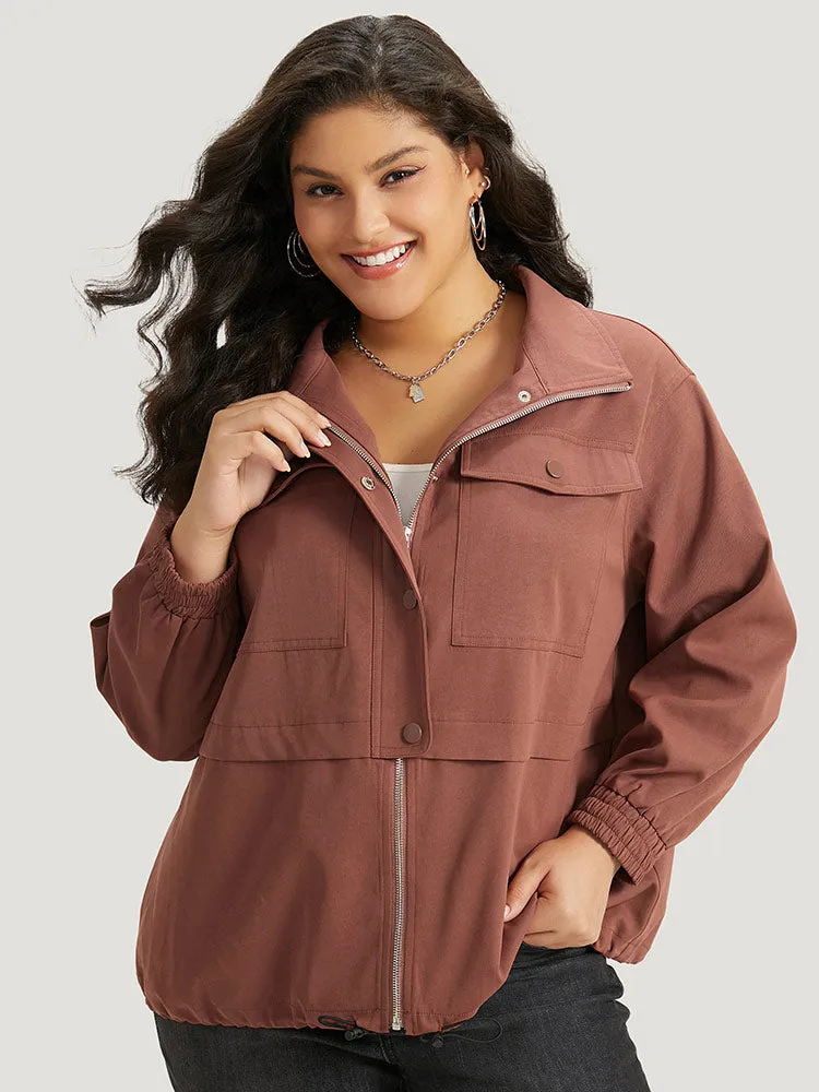 Halloween Plain Flap Pocket Shirred Drawstring Zipper Fly Jacket sold by Bloomchic