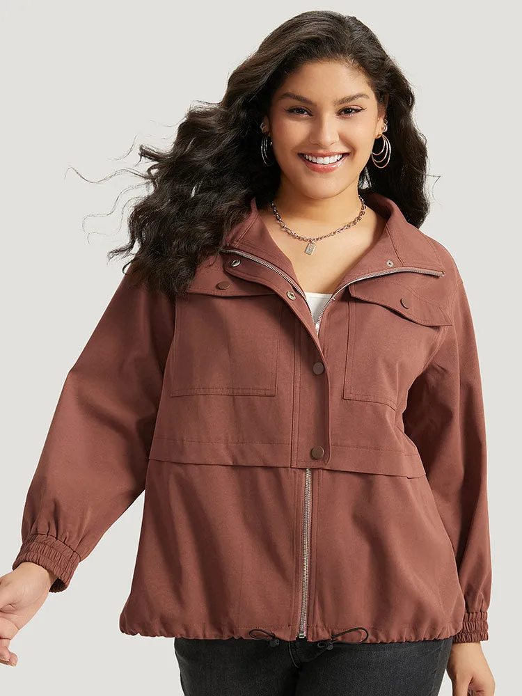 Halloween Plain Flap Pocket Shirred Drawstring Zipper Fly Jacket sold by Bloomchic product image thumbnail 5