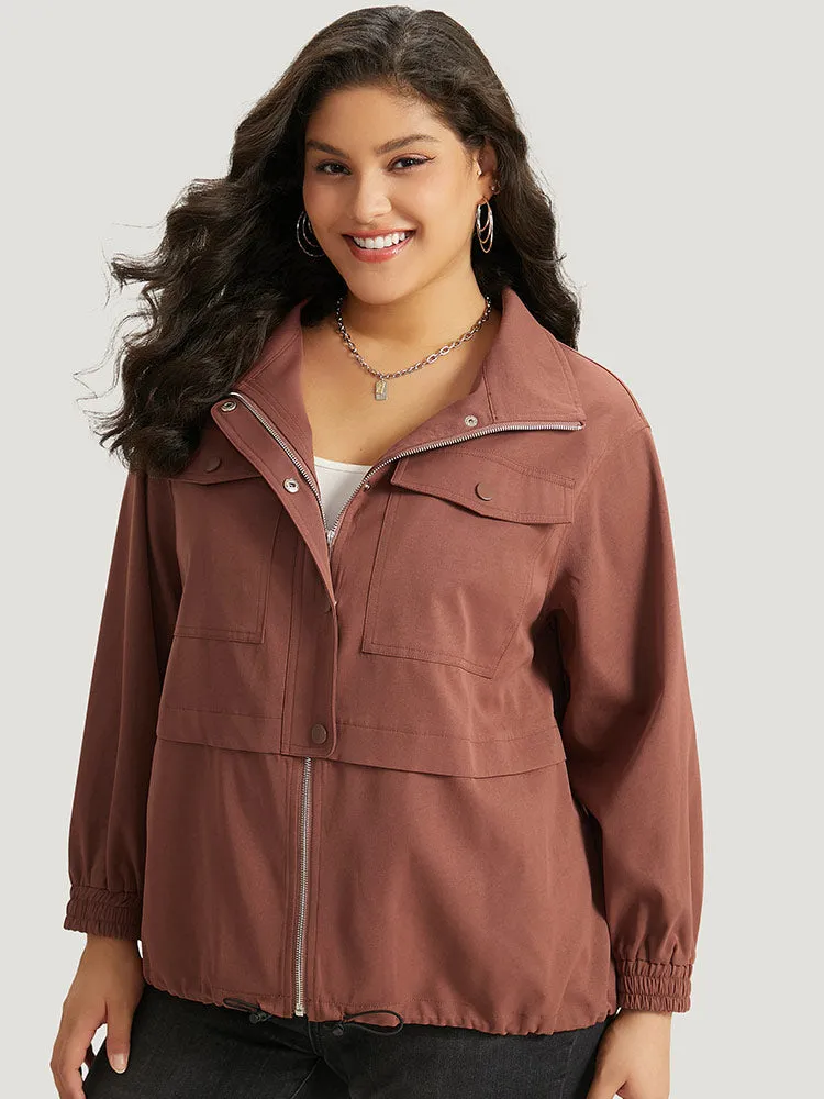 Halloween Plain Flap Pocket Shirred Drawstring Zipper Fly Jacket sold by Bloomchic product image thumbnail 3