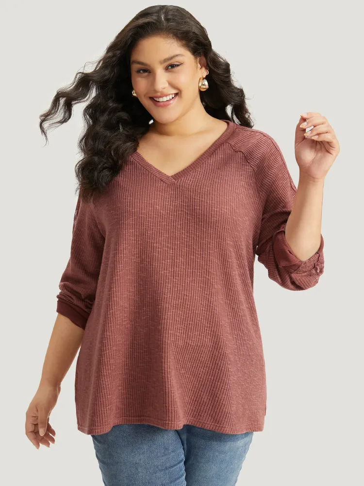 Rib Knit Lace Panel Raglan Sleeve T-shirt sold by Bloomchic product image thumbnail 3