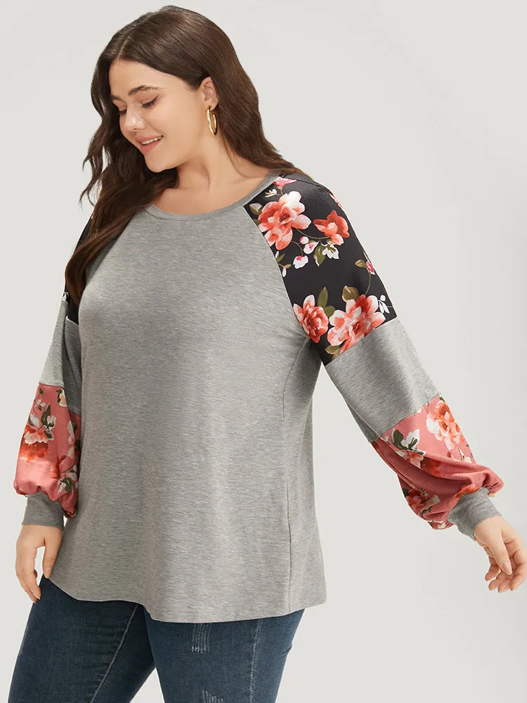 Colorblock Contrast Floral Crew Neck Raglan Sleeve Sweatshirt sold by Bloomchic product image thumbnail 4