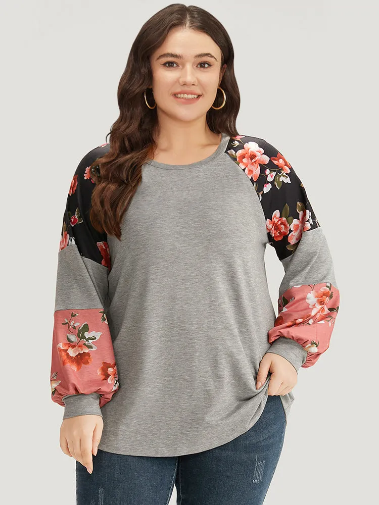 Colorblock Contrast Floral Crew Neck Raglan Sleeve Sweatshirt sold by Bloomchic