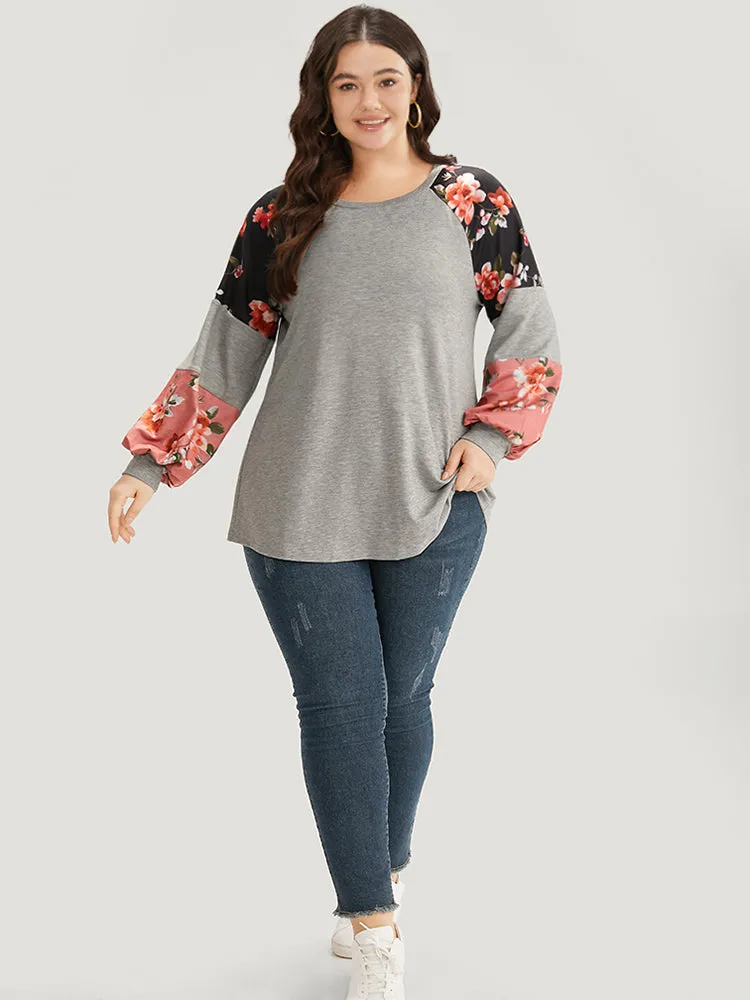 Colorblock Contrast Floral Crew Neck Raglan Sleeve Sweatshirt sold by Bloomchic product image thumbnail 5
