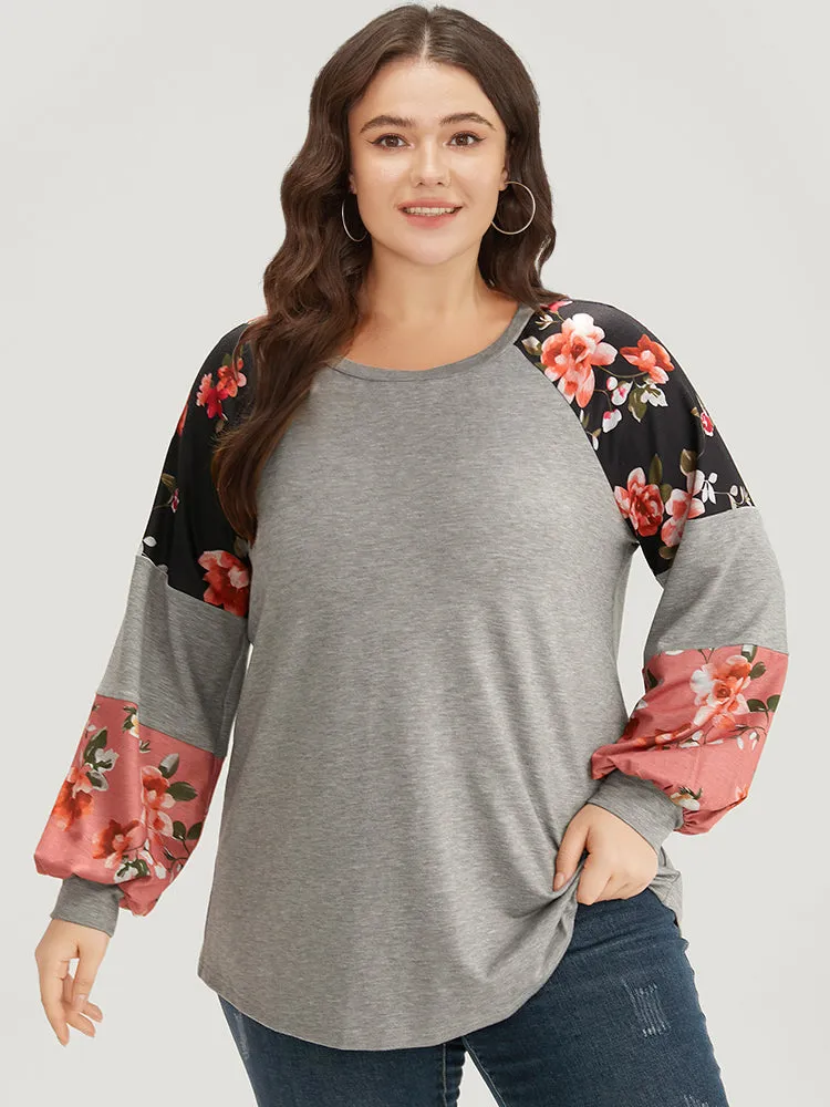 Colorblock Contrast Floral Crew Neck Raglan Sleeve Sweatshirt sold by Bloomchic product image thumbnail 2