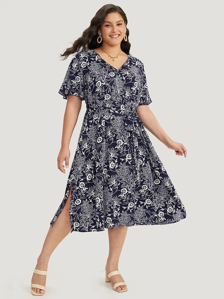 Floral Print Pocket Belted Split Side Dress sold by Bloomchic product image thumbnail 5