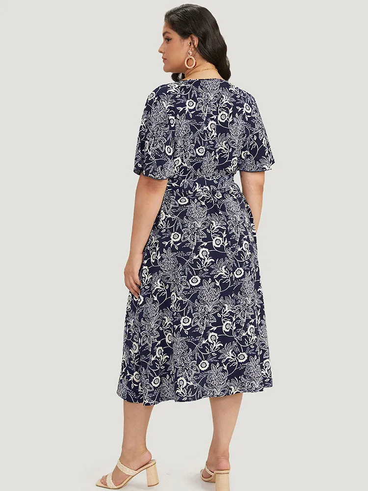 Floral Print Pocket Belted Split Side Dress sold by Bloomchic product image thumbnail 3