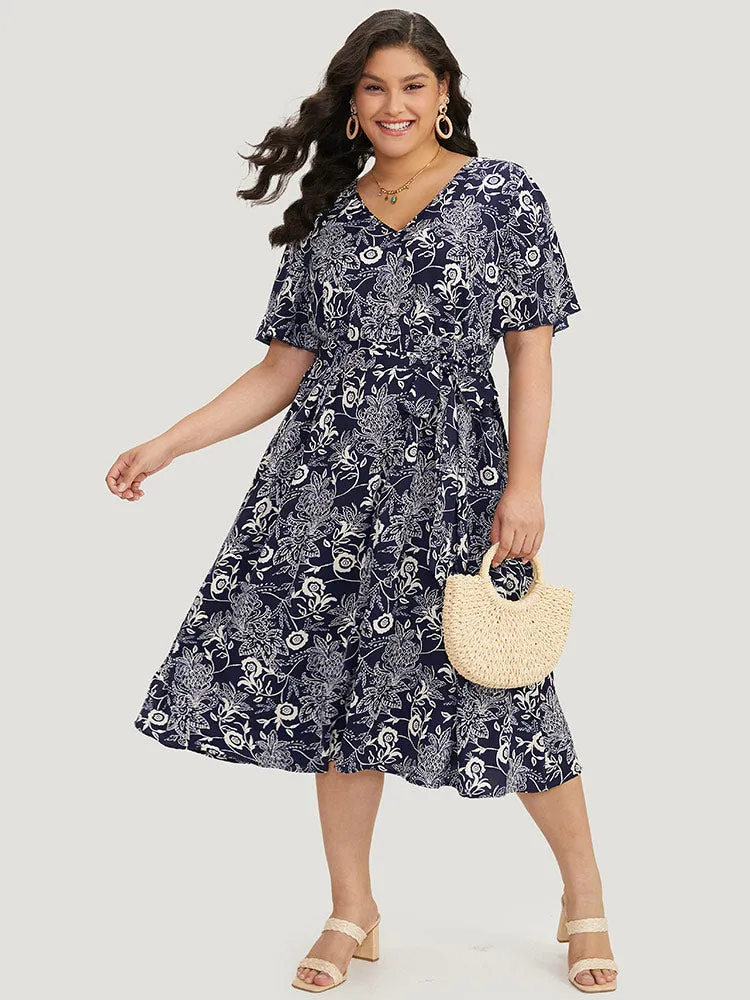 Floral Print Pocket Belted Split Side Dress sold by Bloomchic product image thumbnail 4