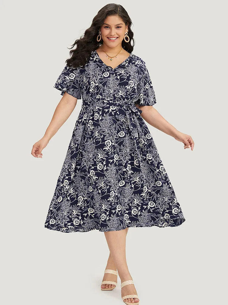 Floral Print Pocket Belted Split Side Dress sold by Bloomchic