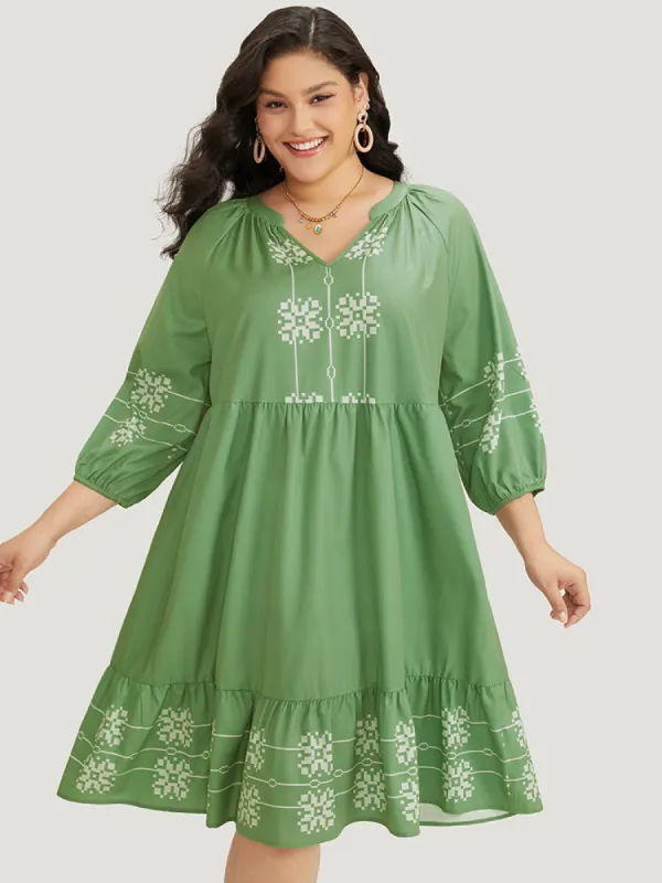 Bandana Print Notched Layered Hem Elastic Cuffs Dress sold by Bloomchic