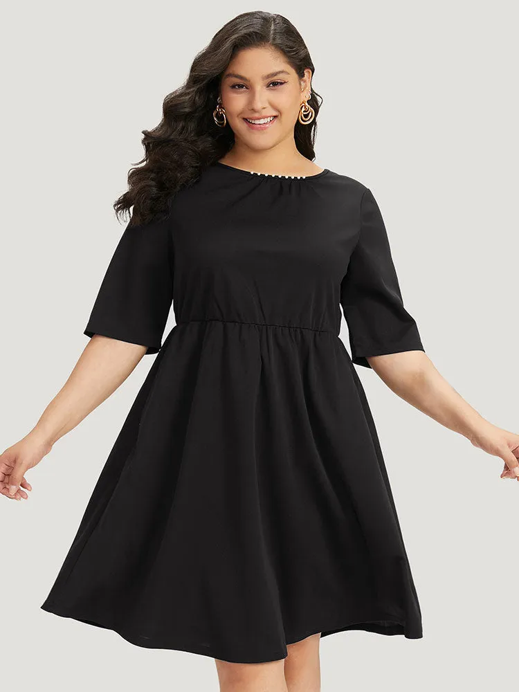 Plain Pocket Pearl Beaded Detail Gathered Dress sold by Bloomchic product image thumbnail 5