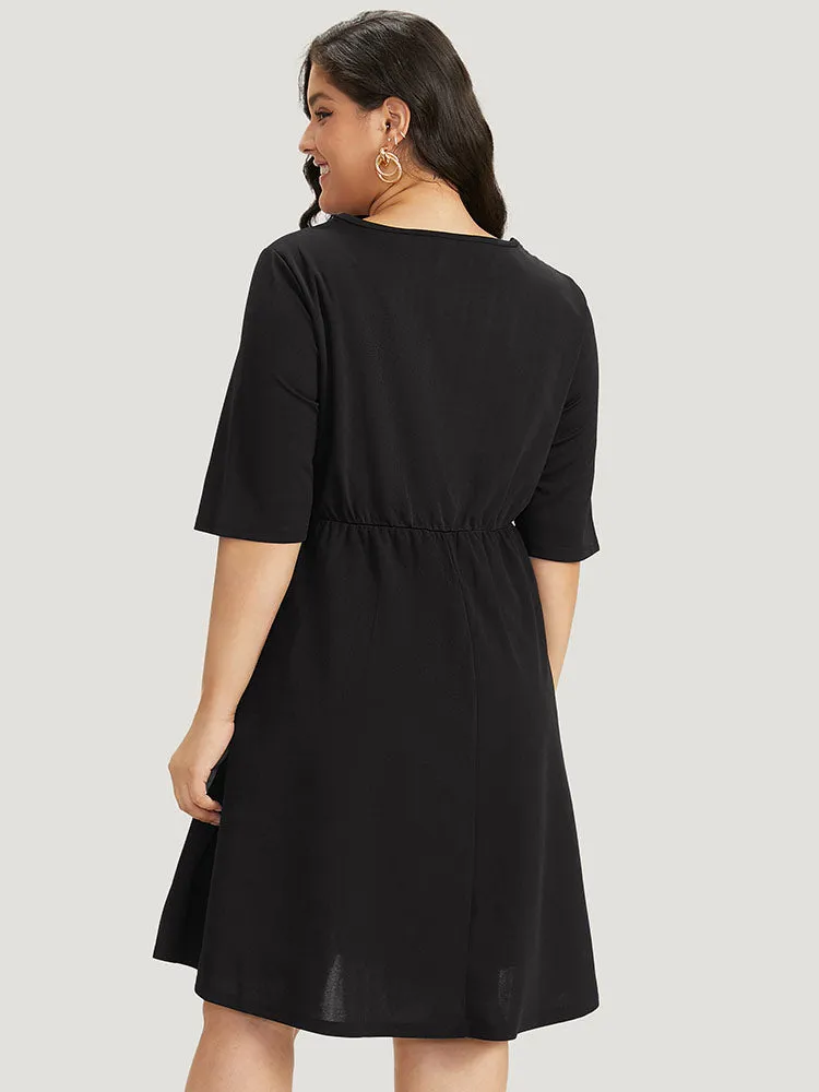 Plain Pocket Pearl Beaded Detail Gathered Dress sold by Bloomchic product image thumbnail 2