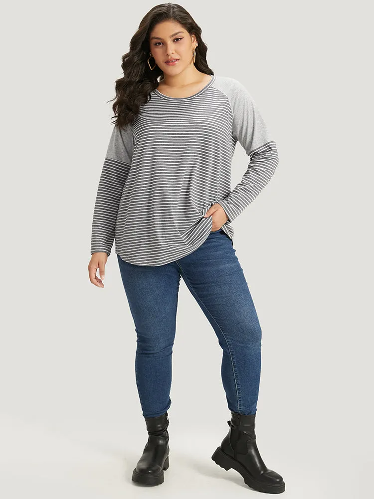 Striped Patchwork Crew Neck Raglan Sleeve T-shirt sold by Bloomchic product image thumbnail 4