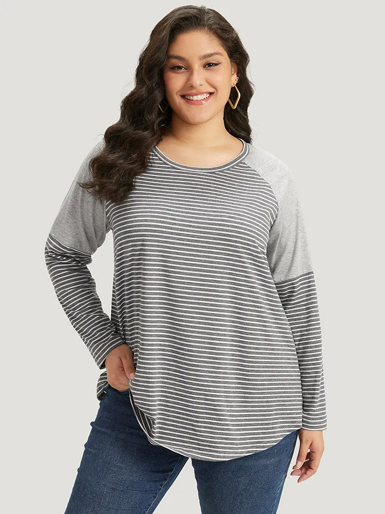 Striped Patchwork Crew Neck Raglan Sleeve T-shirt sold by Bloomchic product image thumbnail 5