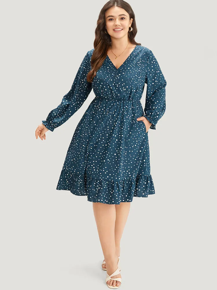 Polka Dot Overlap Collar Flutter Trim Dress sold by Bloomchic product image thumbnail 4