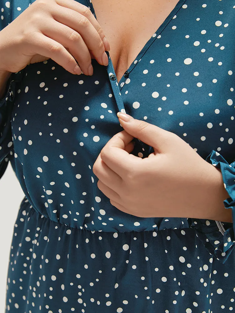 Polka Dot Overlap Collar Flutter Trim Dress sold by Bloomchic product image thumbnail 5