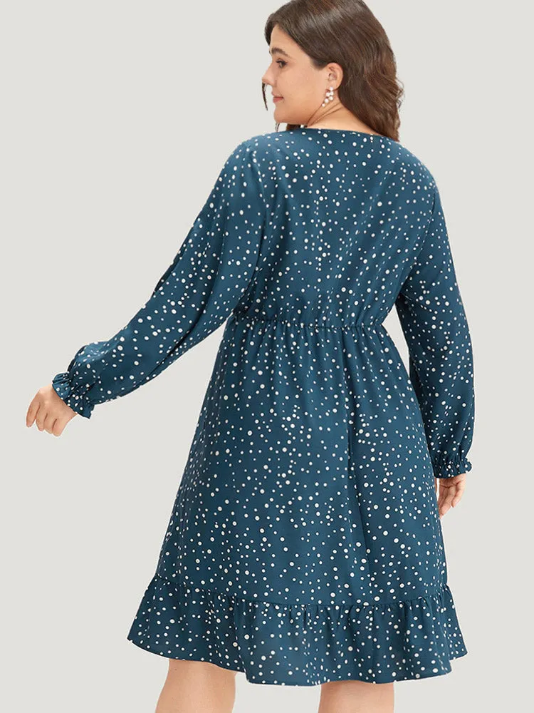 Polka Dot Overlap Collar Flutter Trim Dress sold by Bloomchic product image thumbnail 2