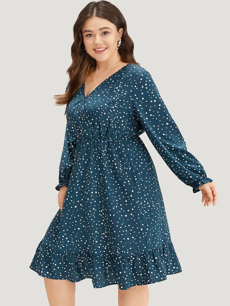 Polka Dot Overlap Collar Flutter Trim Dress sold by Bloomchic product image thumbnail 3