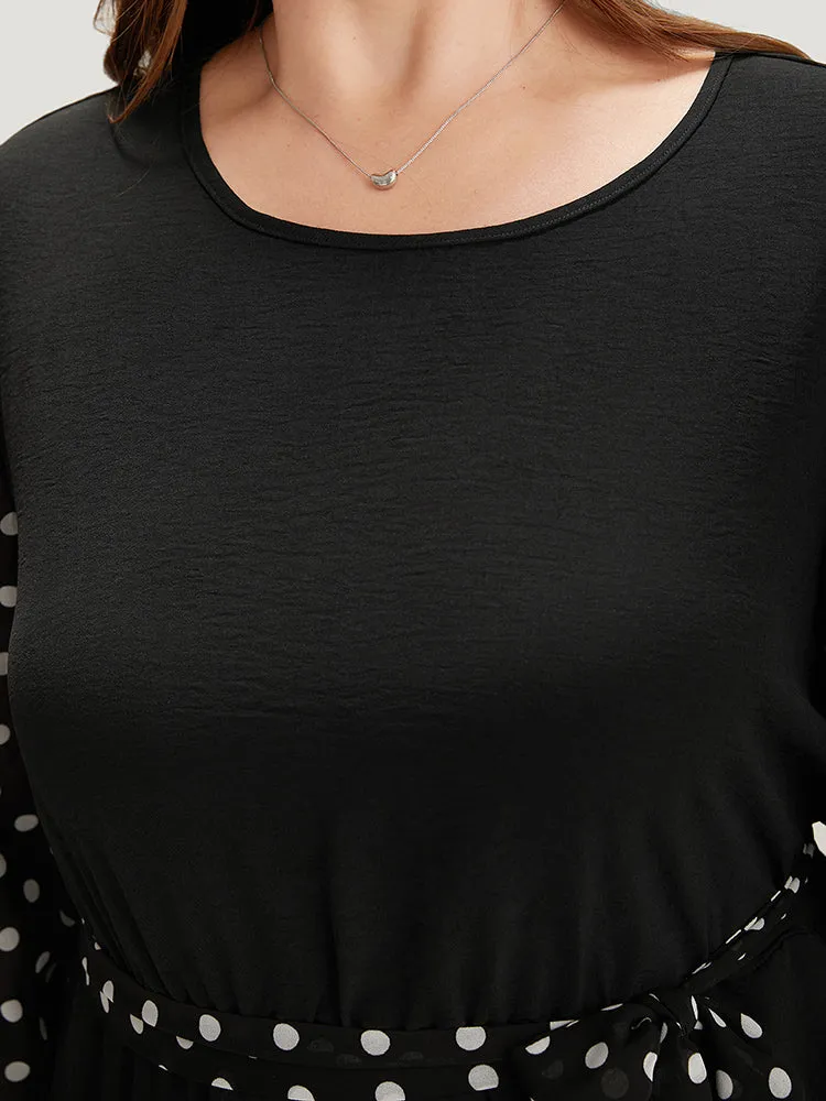 Polka Dot Patchwork Mesh Belted Bowknot Dress sold by Bloomchic product image thumbnail 5