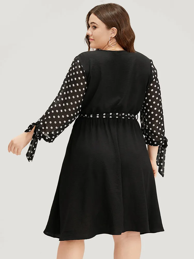 Polka Dot Patchwork Mesh Belted Bowknot Dress sold by Bloomchic product image thumbnail 2