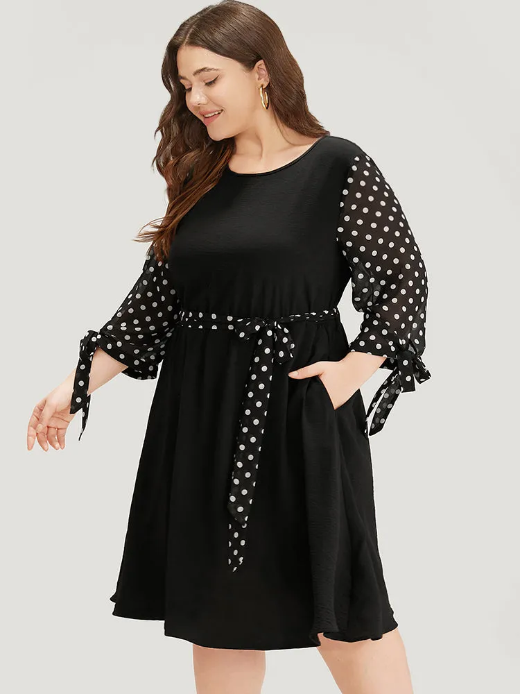 Polka Dot Patchwork Mesh Belted Bowknot Dress sold by Bloomchic product image thumbnail 3