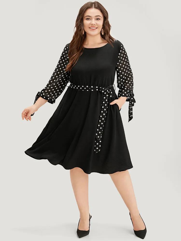 Polka Dot Patchwork Mesh Belted Bowknot Dress sold by Bloomchic product image thumbnail 4