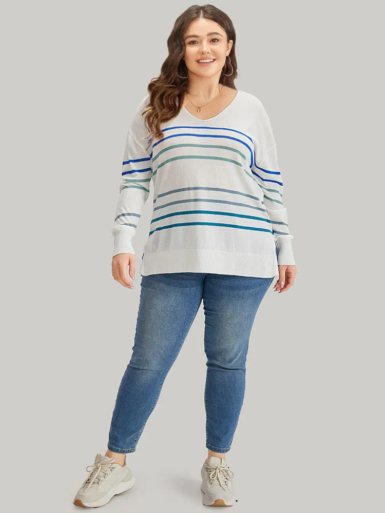 Striped V Neck Split Hem Pullover sold by Bloomchic product image thumbnail 4