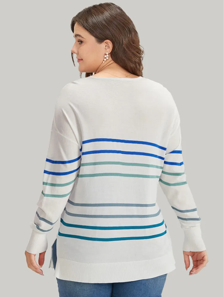 Striped V Neck Split Hem Pullover sold by Bloomchic product image thumbnail 2