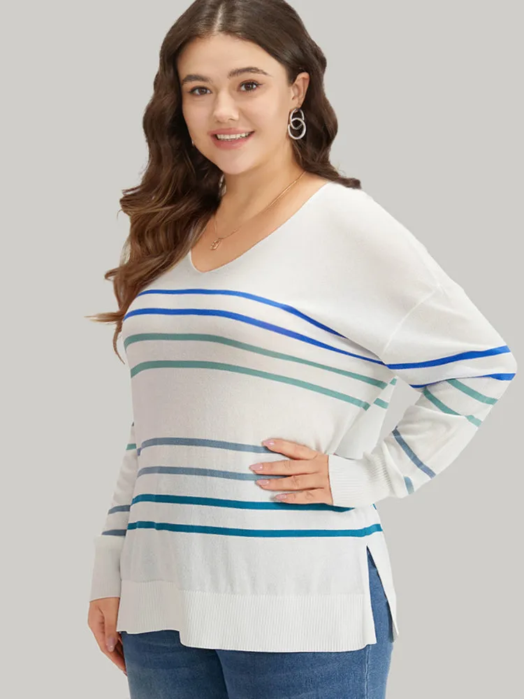 Striped V Neck Split Hem Pullover sold by Bloomchic product image thumbnail 3