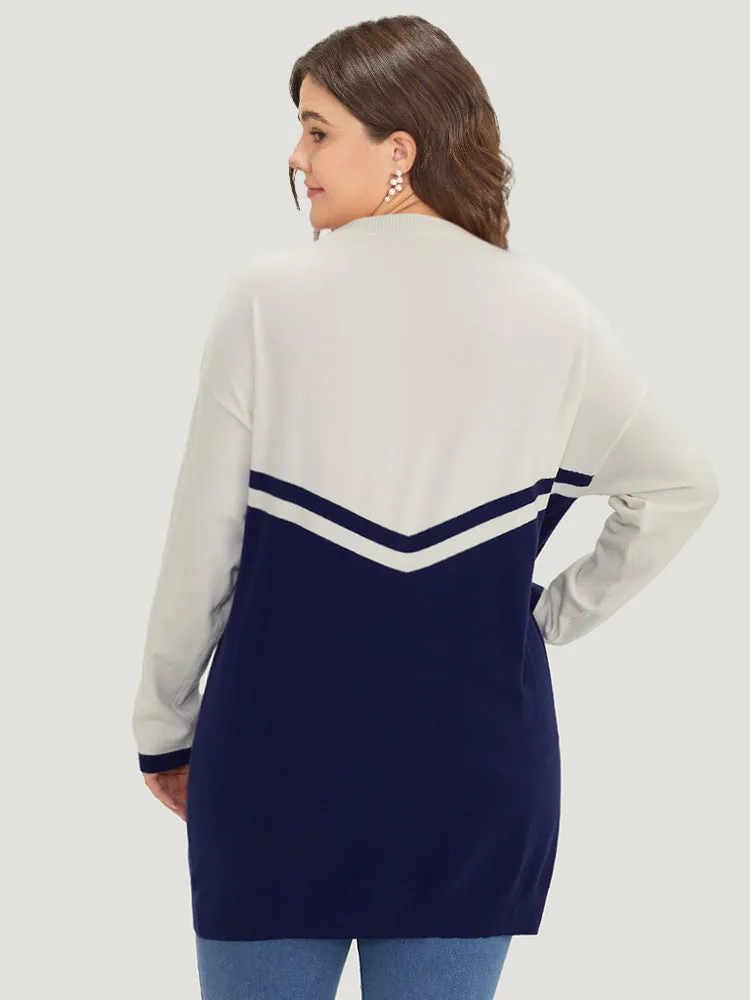 Striped Two Tone V Neck Drop Shoulder Pullover sold by Bloomchic product image thumbnail 3