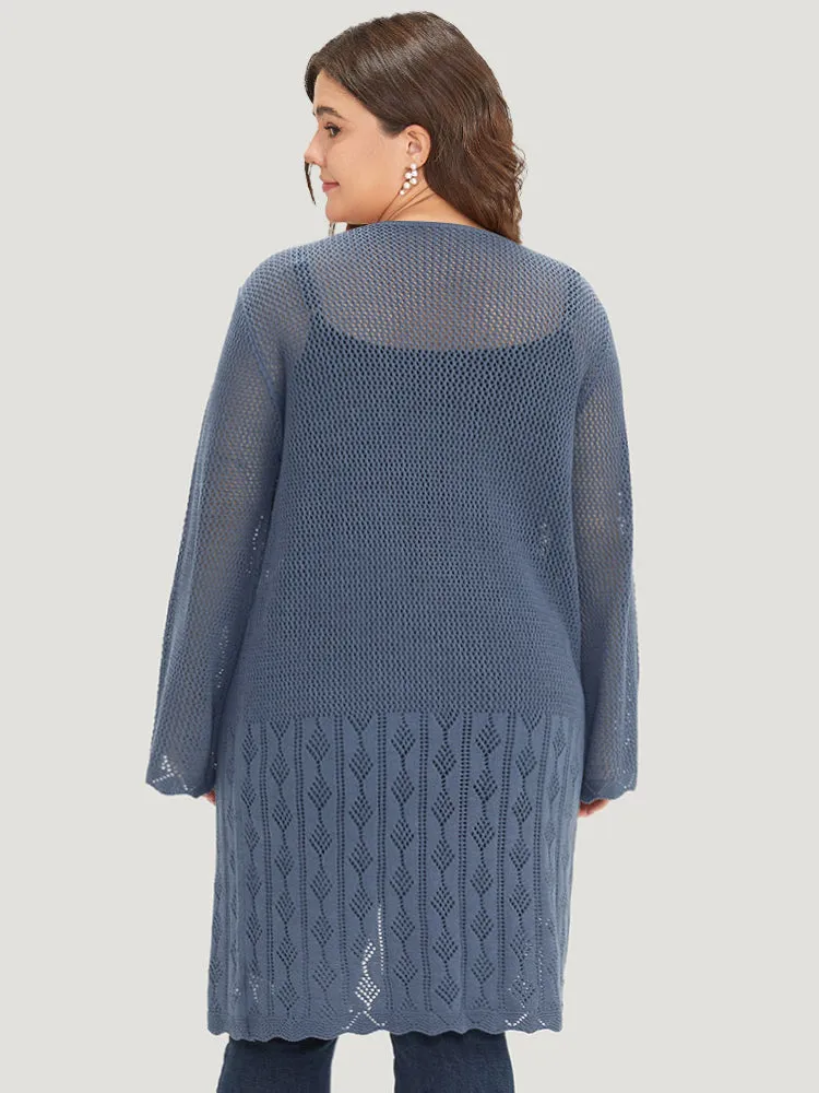 Solid Geometric Eyelet Open Front Cardigan sold by Bloomchic product image thumbnail 2