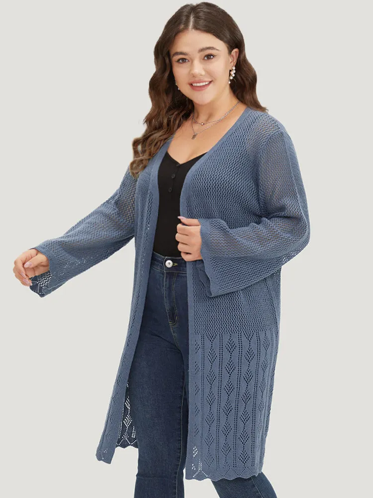 Solid Geometric Eyelet Open Front Cardigan sold by Bloomchic product image thumbnail 3