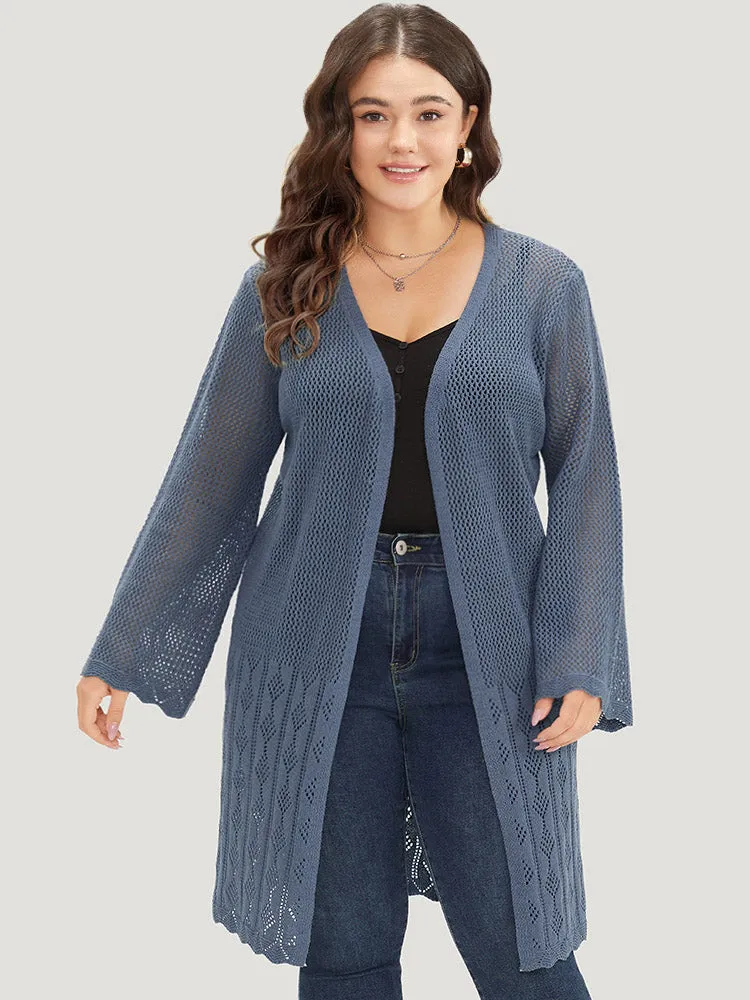 Solid Geometric Eyelet Open Front Cardigan sold by Bloomchic