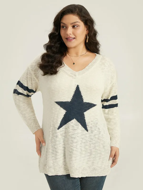 Star & Striped Print Drop Shoulder Pullover sold by Bloomchic