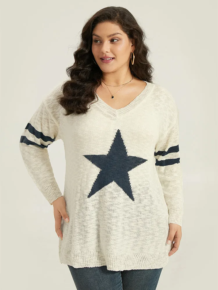 Star & Striped Print Drop Shoulder Pullover sold by Bloomchic