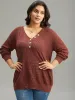Plain Plisse Button Detail Drop Shoulder Pullover sold by Bloomchic