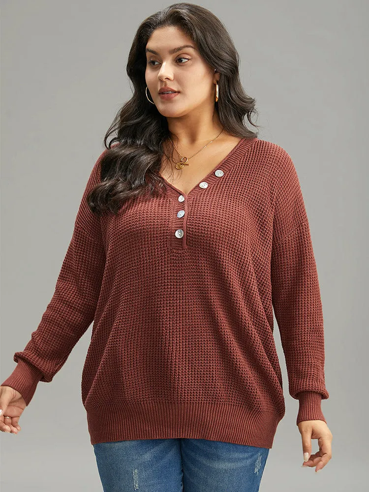 Plain Plisse Button Detail Drop Shoulder Pullover sold by Bloomchic product image thumbnail 4