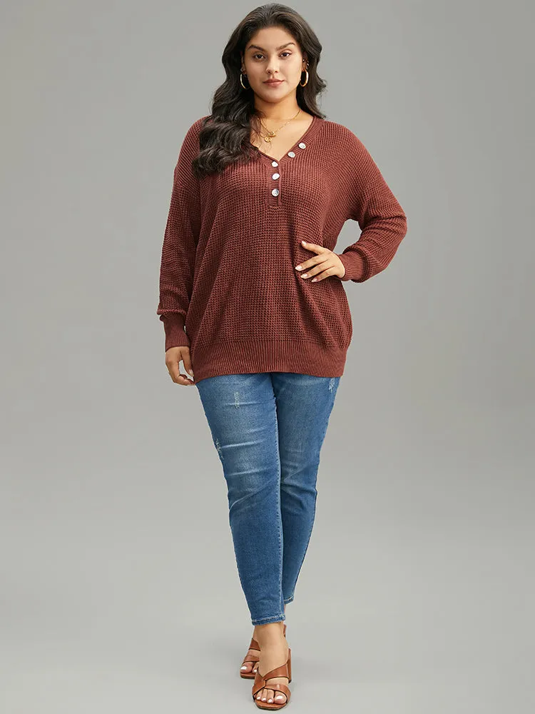 Plain Plisse Button Detail Drop Shoulder Pullover sold by Bloomchic product image thumbnail 5